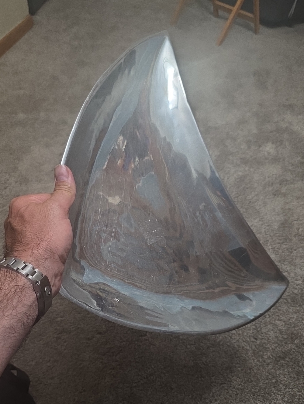 Polished Stainless Metal Decorative Horn Bowl - Silver